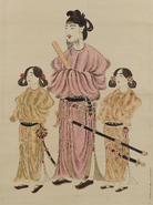 Prince Shōtoku (center) with his younger brother Prince Eguri (left) and his first son Prince Yamashiro (right). From the Imperial House's Collection of Hōryū-ji Temple, Nara.