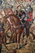 Manifattura fiamminga su dis. di bernard van orley, arazzo con battaglia di pavia e cattura del re di francia, 1528-31 (capodimonte) 05 cavalli