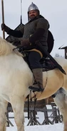 Cavalry reenactor with stirrups