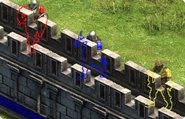 Outlines of units behind a Stone Wall in Age of Empires II: Definitive Edition.