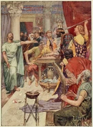 Illustration of the quarrel between Alexander and Cleitus (left) in Plutarch's lives for boys and girls