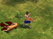 A Villager carrying meat from a dead Gazelle in the Definitive Edition