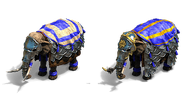 L'éléphant blindé et l'éléphant de siège (à droite)