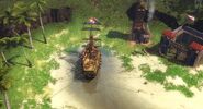 One treasure ship near one Stockade, guarded both by one Outpost