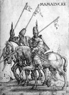 Three Mamelukes on horseback, by German artist Daniel Hopfer, from the early 16th century