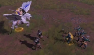 Bellerophon using Pegasus Charge to leap over the frontline in Retold