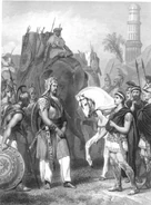 1865 engraving by Alonzo Chappel, showing Porus (left) surrendering to Alexander
