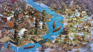 A Jurchen city, with Chinese Dragon Ships and the Scenario Editor-exclusive Fortified Towers. Note that Jurchens cannot train Chu Ko Nus.