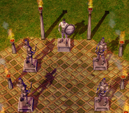 The Statue of Melagius, flanked by several Sentinels