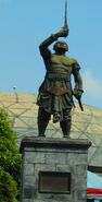 A statue of Gajah Mada in front of the Telecommunication Museum on Taman Mini Indonesia Indah, Jakarta