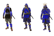 Concept Art of the three upgrades of the Samurai from left to right: non-upgraded, Disciplined and Honored/ Exalted Samurai.