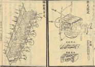 Ming Huo Che-type rocket carts with 30-100 rockets per pod, recorded in the Wubei Zhi
