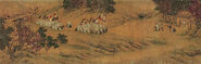 A portion of the Ruiyingtu scroll painting, showing several Jurchen cataphracts carrying the banners of the Jin dynasty