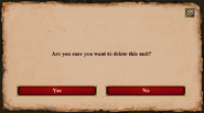 The game asking to confirm deleting a hero unit