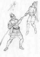 Concept art of a Hoplite, killing an enemy soldier