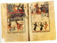 Asian elephants ridden by Persians against Armenians; from a Medieval Armenian manuscript