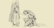 Artwork of Henry the Lion, captured and forced to submit to Barbarossa.