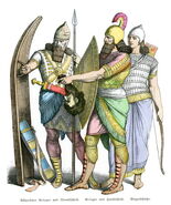 Assyrian soldiers, from a plate in The History of Costume by Braun & Schneider (c. 1860)