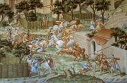Castilian Jinetes against Nasrid Jinetes. Fresco in El Escorial by Castello, Cambiasi & Tavarone