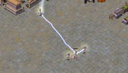 The Son of Osiris' chain lightning attack will bounce to other enemy units that are adjacent to the primary target.
