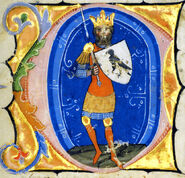 Attila with the Turul bird in his shield (Chronicon Pictum, 1358)
