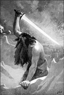 The Giant with the Flaming Sword, depicting the lord of the fire giants, Surtr, by British artist John Charles Dollman, 1909