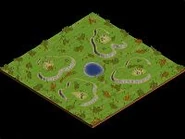 A 4-player match in Acropolis in Age of Mythology, panoramic view