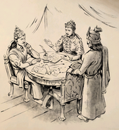 Left to right: Amoghavarsha, Devapala, and Mihira Bhoja in the campaign artwork