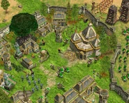 A promotional image showing a Greek army outside an Atlantean town