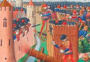 Depiction of the siege of Orléans from 1428-1429 on the manuscript of Martial d'Auvergne from 1484