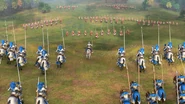 Jeanne d'Arc leading a French army as seen in the release trailer