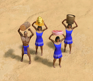 Laborers carrying wood, gold, meat and berries in Retold