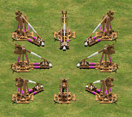A group of unpacked Trebuchets in the original game
