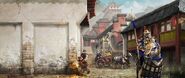 The official main menu wallpaper mod released with The Three Kingdoms, featuring a Fire Archer, a Tiger Cavalry, a War Chariot, and a Traction Trebuchet