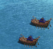 Two attack modes of the Lou Chuan, trebuchet flinging rocks (top) and tower shooting arrows (bottom)