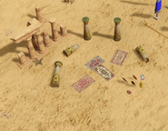 Egyptian ruins, columns, rugs, and weapons in Retold