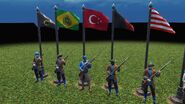 From left to right: Revolutionary (Barbary States Cut Content), Voluntario da Patria (Brazil), Khevite Fusiliers (Egypt), Revolutionary (Haiti), Revolutionary (Indonesia)