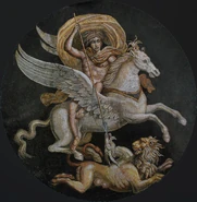 A Roman mosaic depicting Bellerophon riding Pegasus as he slays Chimera, circa 2nd century AD