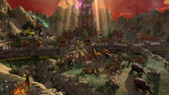 A town containing a Celestial Pillar is besieged, while Chiyou fights a Titan