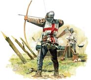 An artwork of a real longbowman. Notice that he fastened the quiver of arrows on his belt instead of wearing them on his back like in the game.