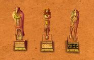 The three models for Egyptian Gods: Ra, Isis and Set statues.