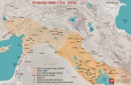 The extent of the Akkadian Empire with their primary base in the Fertile Crescent