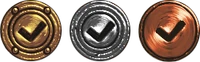 The gold, silver, and bronze medals awarded upon scenario/campaign completion.