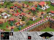 Screenshot showing a burning Fortification in the Age of Empires beta