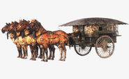 A sculpture of an ancient Chinese chariot, which allegedly became the basis of the War Wagon's design