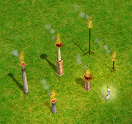 Torch variants left to right: Greek, Egyptian (also used for Atlanteans and Chinese), and Norse