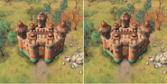 Boiling Oil Emplacement Keep.png (3.75 MB) A Delhi Sultanate Keep before (left) and after (right) researching Boiling Oil