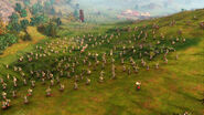 A Mongolian army in Age of Empires IV, featuring new units and some Mongolian buildings in the background.