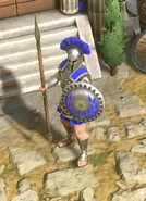 Close-up of the Heavy Hoplite in Retold, with Heroic Age upgrades