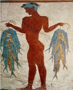 A Minoan fresco, depicting a fisherman with mahi-mahi, as referenced in the Age of Mythology history section.